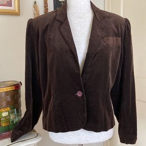 Vintage 70s Chocolate Brown Velvet Peplum Blazer Sz 16
